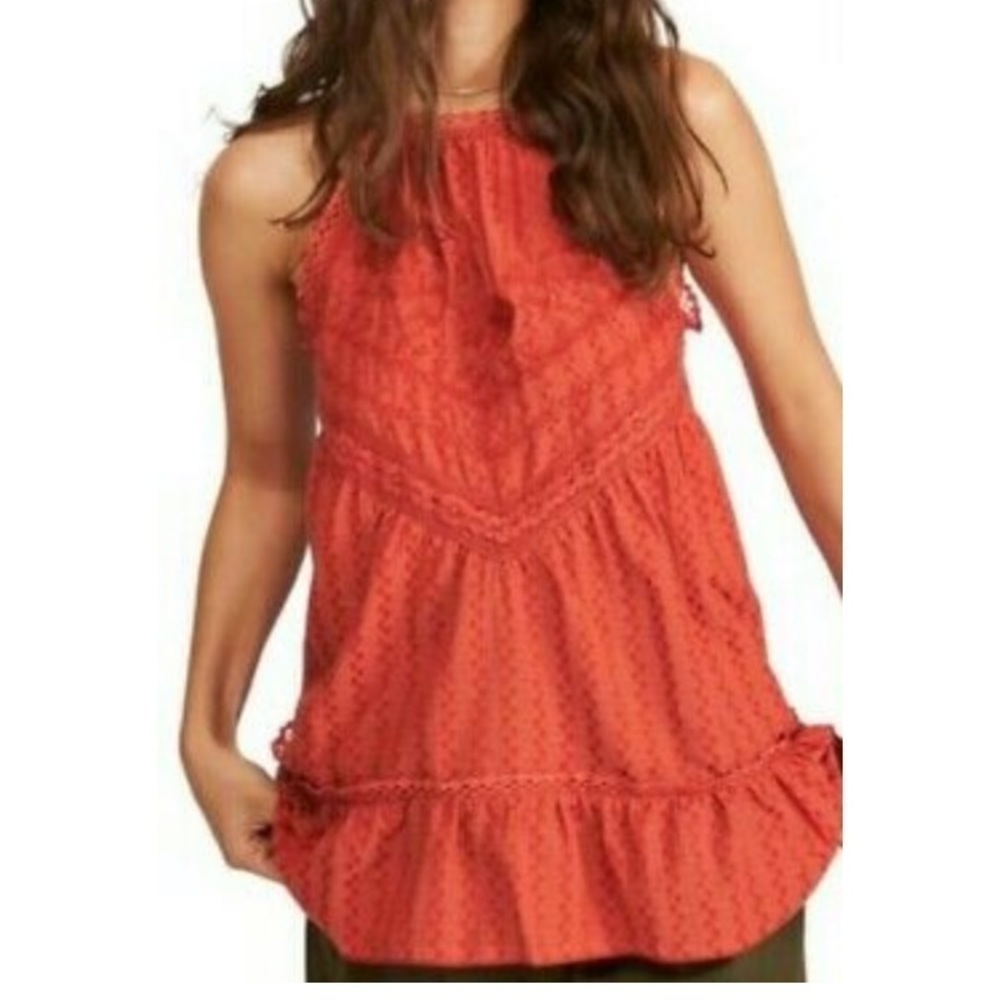 - NWT Free People Orange Paprika Elisa Embroidered Swing Tank Top